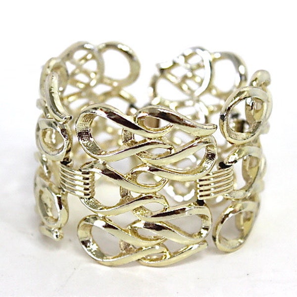 Vintage Cuff Bracelet Sarah Coventry Wide Gold Tone Chanel design Link Wide Cuff Jewelry