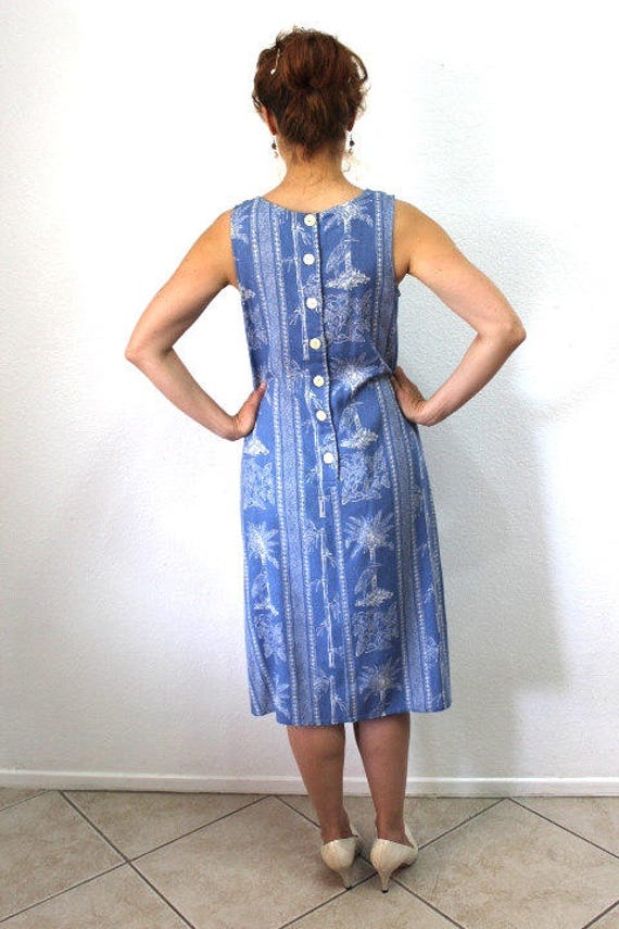 1960s Dress Blue Hawaii Tropical Palm Bird Print … - image 3