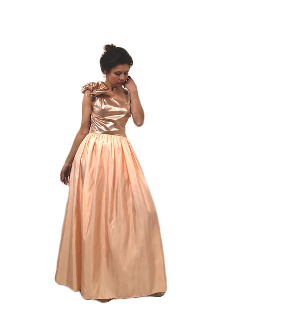 Vtg 1960s Pink Coral Taffeta Gown Dress Belt Handmade Taffeta 1960s Vintage Dresses for Women for sale | eBay main image 2