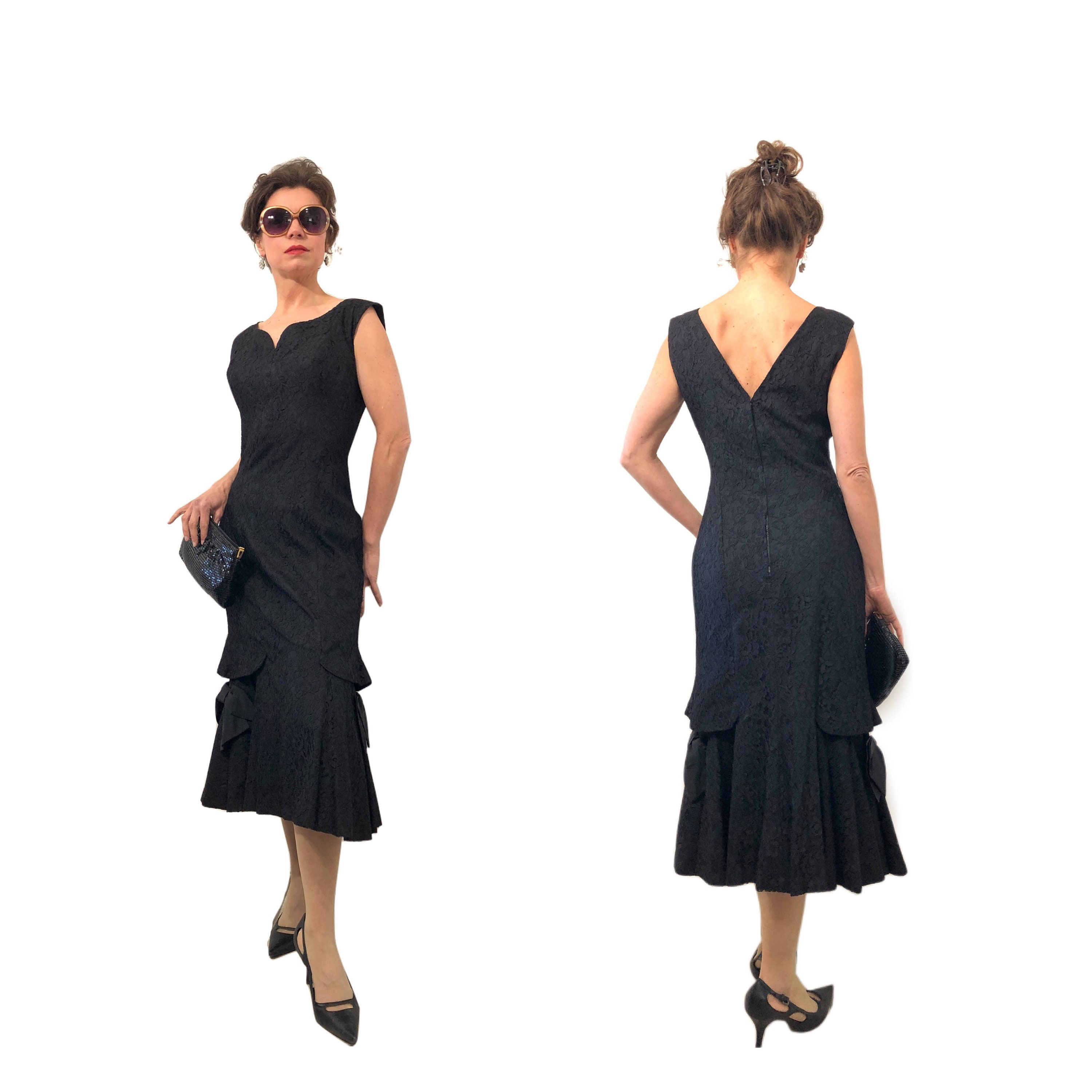 Lilli Diamond コルセットドレス　50年代 Vintage 1950s Lilli Diamond Black Taffeta Lace Overlay Cocktail