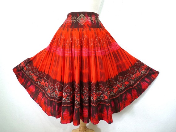 Vintage 1950s Mexican Full Circle Skirt Cotton Han