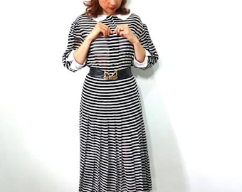 1960s Jane Justin Dress Sheer Cotton Striped Black and White