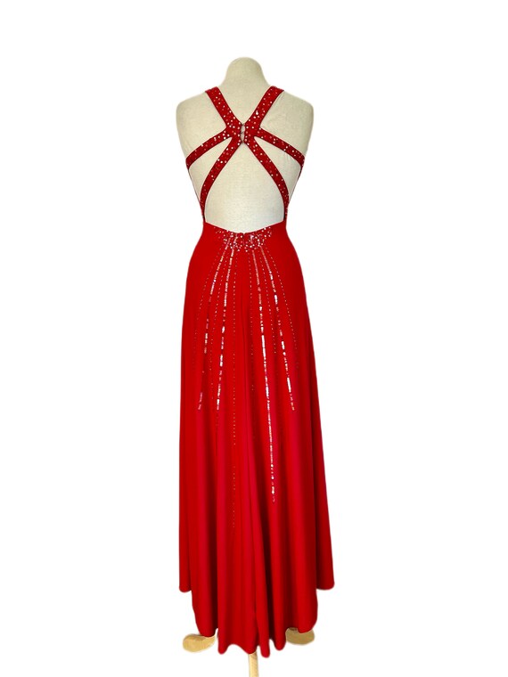 Fabulous 1990s  Halter Dress Red Sequined Open Ba… - image 7