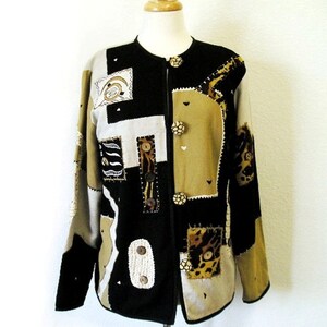 Fabulous 1980s Patchwork Jacket Cotton Light Blazer Women Medium