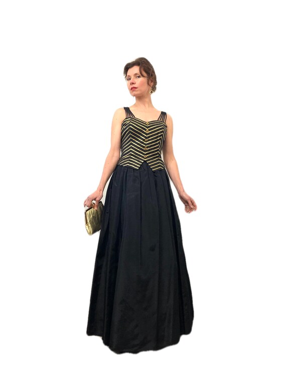 Victoria Royal Dress Black Gold Metallic Chevron … - image 3