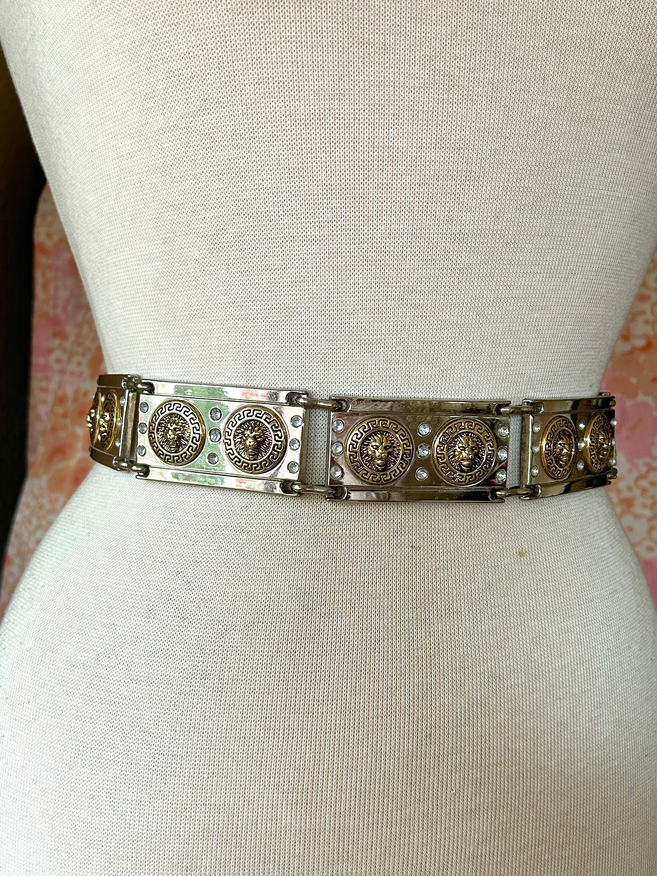 EUC Vintage Gold Medallion Statement Belt with Lion Motif Versace Style Versace belt with Gold Lion 42 inch main image 2