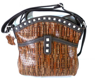 Vintage Leather Bag Studded Brown MC Chantal Satchel Crossbody Adjustable Strap