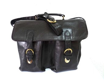 Maletín vintage de cuero negro tipo mensajero para portátil, MacBook, bandolera, maletín de hombro