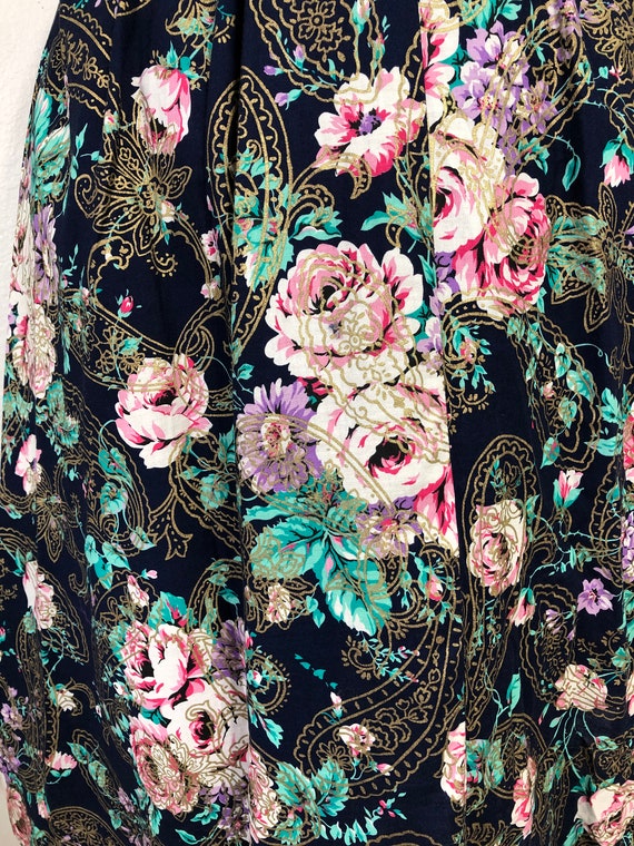 1980s Dress Cotton Floral Print cotton Full skirt… - image 6