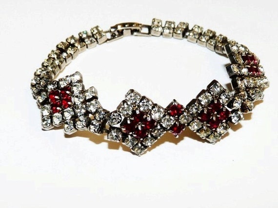 Vintage Necklace and Bracelet Set Crystal and Rub… - image 4