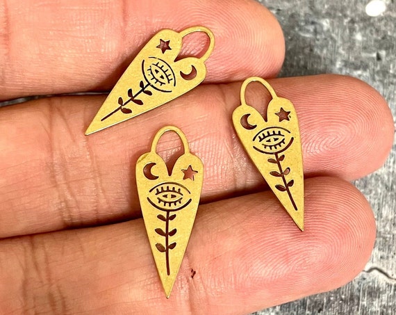 Brass Drop Flower Earring Charms - Raw Brass Star Moon Pendant - Earring Findings - Jewelry Making Supplies - 3135