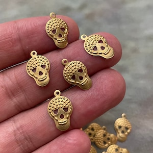 35 PCS Raw Brass Mini Skull Charms: DIY Earring Findings