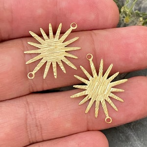 Raw Brass Sun Charms: Textured Earring Findings (26.6x22.3x1mm)