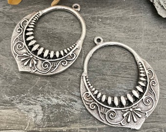2 Antique Silver Plated Pewter Earring Findings: Boho Jewelry Parts