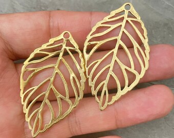 Matte Gold Plated Leaf Earring Parts - Bohemian Brass Earring Findings. 1094