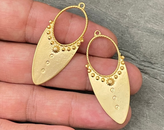 Matte Gold Plated Earring Parts - Bohemian Brass Earring Findings. 2 PCS. 1107
