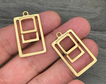 2 Pieces Gold Rectangle Charms. Matte Gold Plated Earring Parts.Bohemian Brass Earring Findings. (30 mm) - 1114