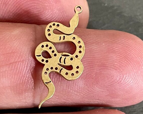 Mini Snake Brass Earring Charms - Raw Brass Snake Pendant - Brass Snake Charm - Jewelry Making Supplies - 3055