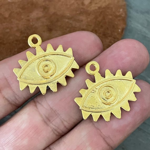 Boho Brass Oval Eye Charms, Matte Gold Plated (2 Pieces) 1018