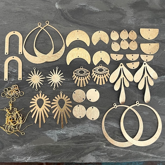 Bohemian Raw Brass Earring Charms Set: Jewelry Making Supplies