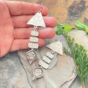 Bohemian Statement Chandelier Earrings - Silver Boho Chic Jewelry. 5005 image 5