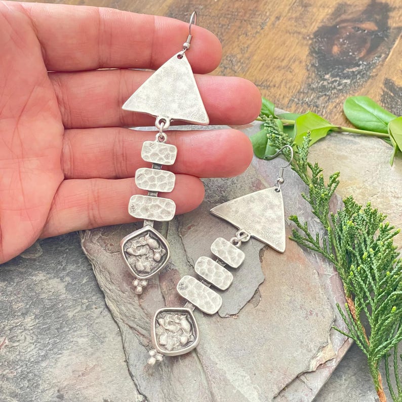 Bohemian Statement Chandelier Earrings - Silver Boho Chic Jewelry. 5005 image 5