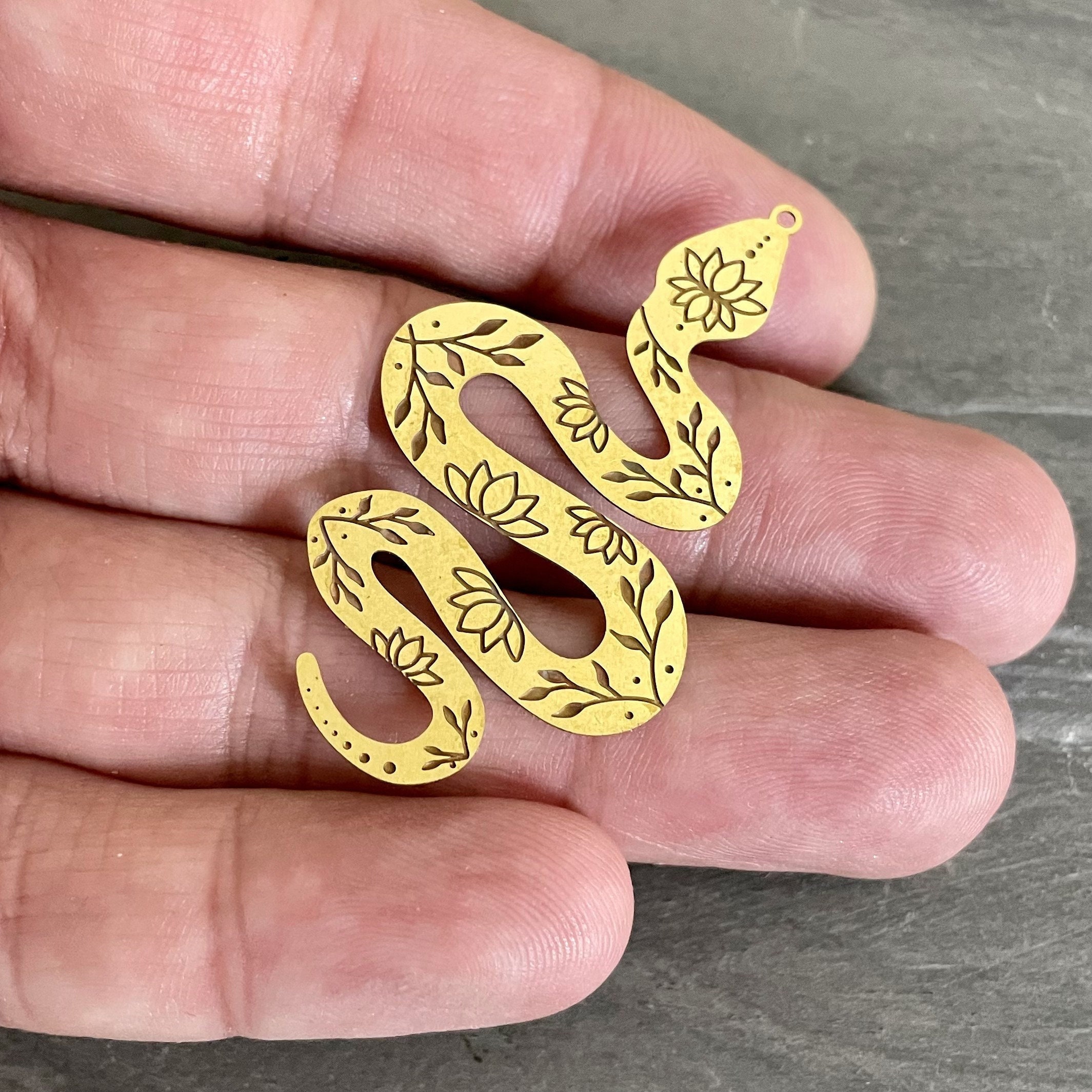 Snake Brass Earring Charms Raw Brass Snake Pendant Brass Snake