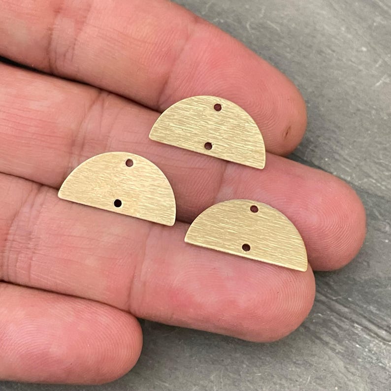 Textured Brass Half Round Charms: Semicircle Connectors with 2 Holes - 3022 image 4