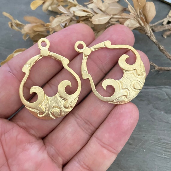 Matte Gold Plated Earring Parts - Bohemian Brass Earring Findings. 1015