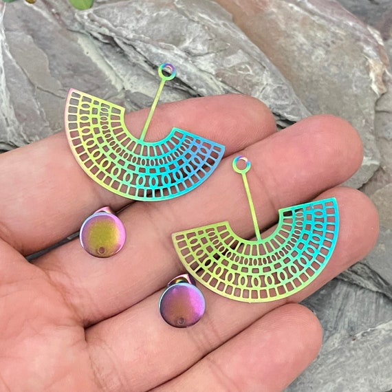 Steel Summer Jewelry Findings for Resort Wear - Multi Color, Rainbow Earring Findings, Charms - 2070