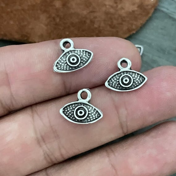 Silver Boho Eye Charm: Tribal Earring Findings, 15 Pieces