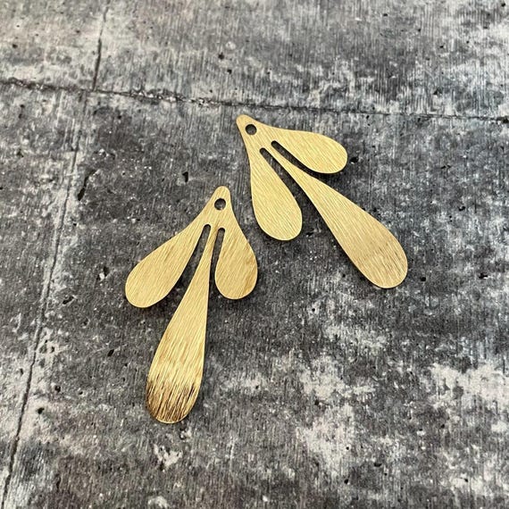 Raw Brass Charms: Textured Leaf Earrings for Jewelry Making - 3078