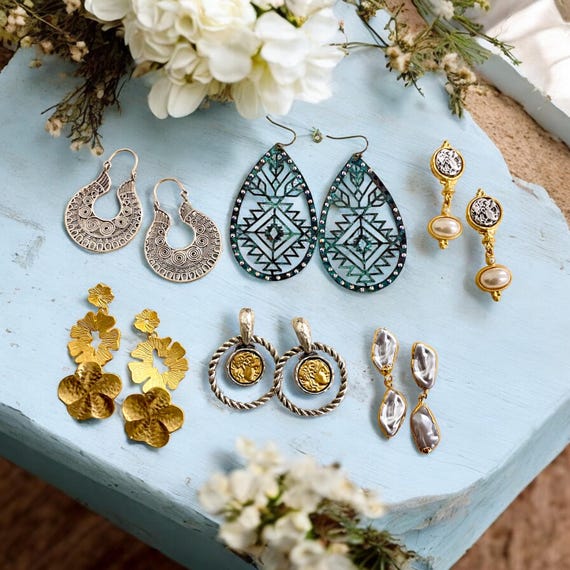 Boho Earrings Bundle - 6 Pairs of Unique Statement Jewelry - 5350