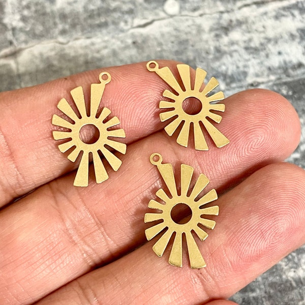 Sun Earring Charms -Handmade Brass Earring Charms - Jewelry Making Supplies and Findings - 3142