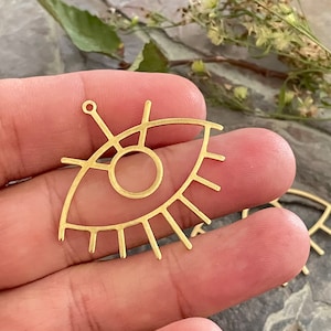 Raw Brass Eye Charm: Geometric Earring Findings (35.7x33mm)