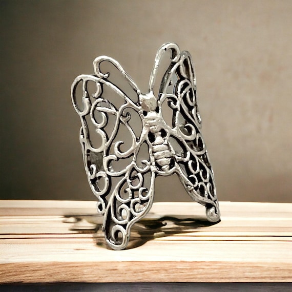 Silver Coated Butterfly Ring: Adjustable Boho Brass Jewelry