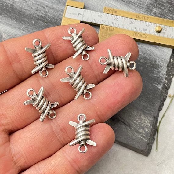Silver Plated Barbed Wire Earring Charms: Jewelry Making Supplies - 6 Pieces