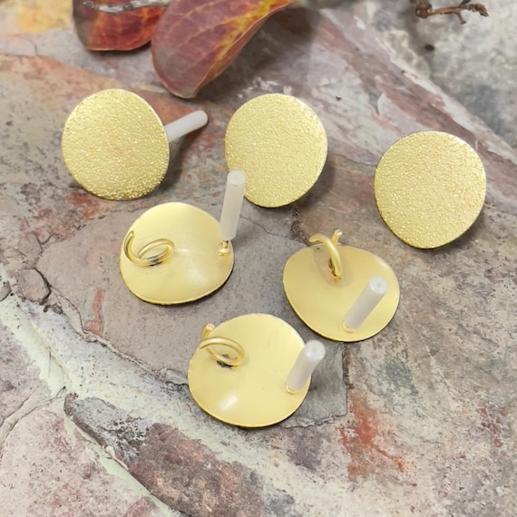 Hammered Gold Plated Brass Earring Studs: Circle Posts - 5374
