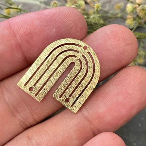 U Shape Connector .Brass Charm Crescent Connector For Earring - Raw Brass Textured Moon Connector For Necklace  - 3086