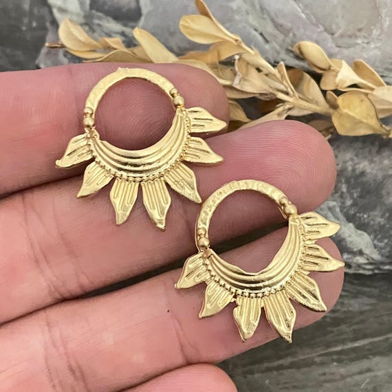 Matte Gold Sun Charms: Bohemian Brass Earring Findings (34x30 mm)