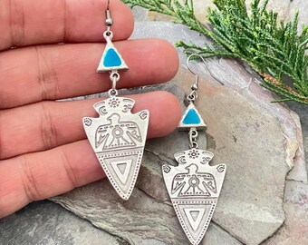 Pendientes llamativos estilo boho chic - Joyería tribal boho plateada - 5464