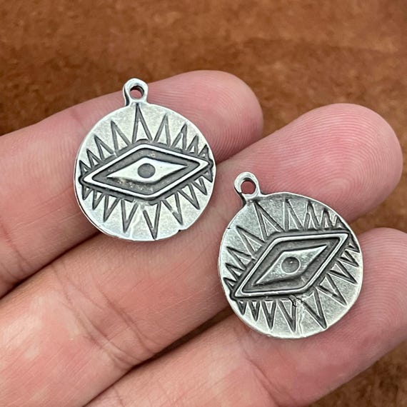 Evil Eye Charms: Antique Silver Plated Pewter Jewelry Findings (6 Pieces)