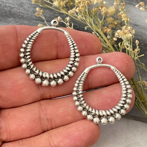 Silver Plated Bohemian Earring Charms: Jewelry Making Supply (2 Pieces)