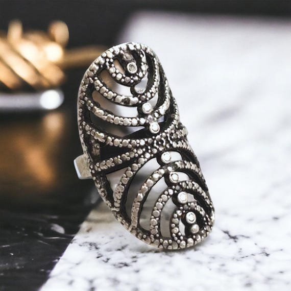 Antique Silver Plated Brass Adjustable Unique Ring. - 4332