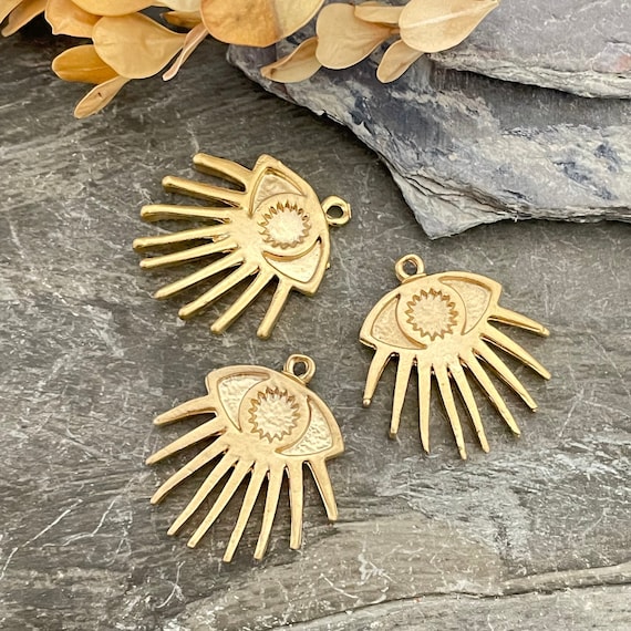 Gold Evil Eye Charms. Matte Gold Plated Earring Parts.Bohemian Brass Earring Findings.3 Pieces - 1041