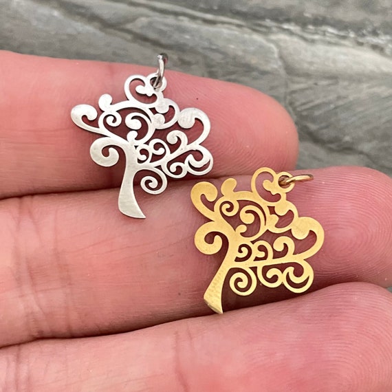 Stainless Steel Charm, Pendants, Tree of Life, Stainless Steel Color, 20.5x20x1mm, Hole: 2.5mm - 1 Piece  2034