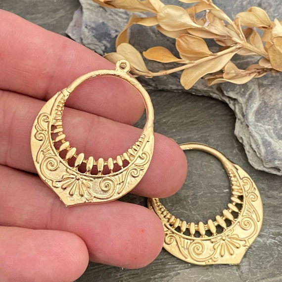 Gold Drop Charms. Matte Gold Plated Earring Parts.Bohemian Brass Earring Findings. - 1166