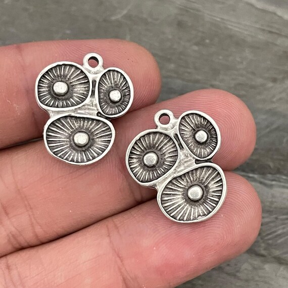 Antique Silver Sun Charm Earrings: Bohemian Brass Findings (2 Pieces) - 8017
