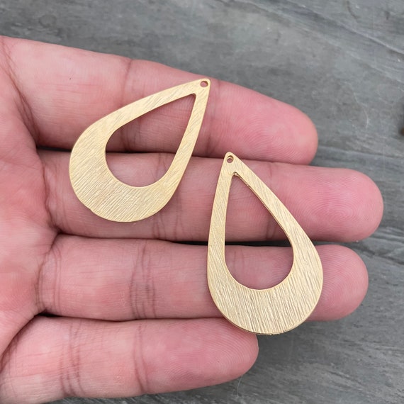 Gold Drop Charms. Matte Gold Plated Earring Parts.Bohemian Brass Earring Findings. (40 mm) - 1018