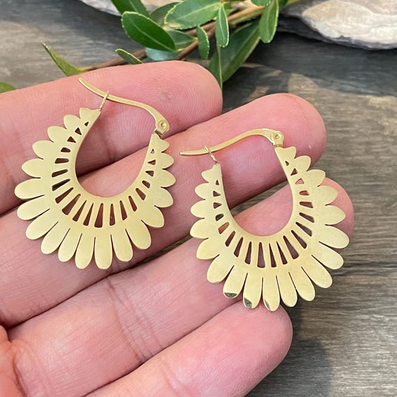 Bohemian Golden Flower Earrings, 304 Stainless Steel, Large Studs- 5398